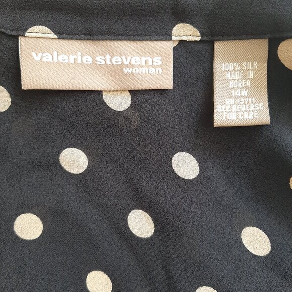 Valerie Stevens Silk Navy Blue White Polka Dot Blouse Size 14W - Picture 5 of 5